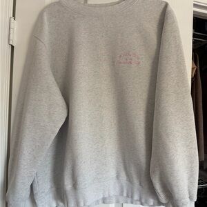 Gray Crewneck Sweatshirt with Pink Embroidery Whitefox